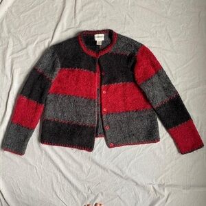 vintage red & gray striped knit button up cargidan